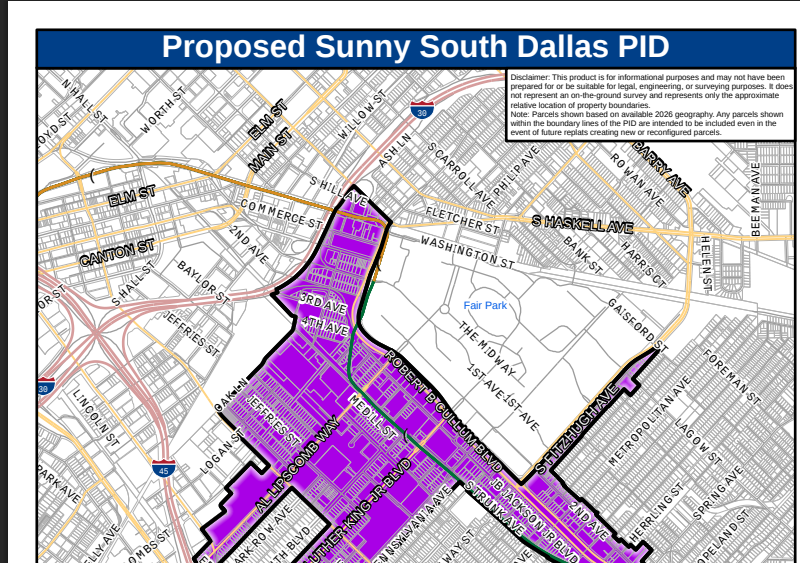 Proposed Sunny South Dallas PID boundary map